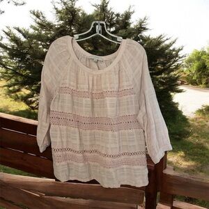 LOFT Coral/Cream Lace Detail Blouse